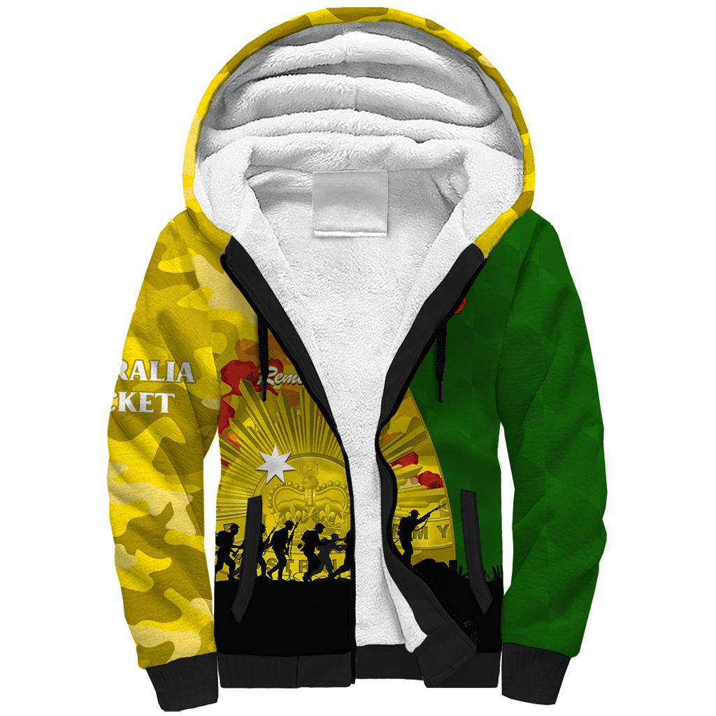 Australia Cricket ANZAC Day 2024 Sherpa Hoodie Australian Army Camouflage With Poppies - Vibe Hoodie Shop