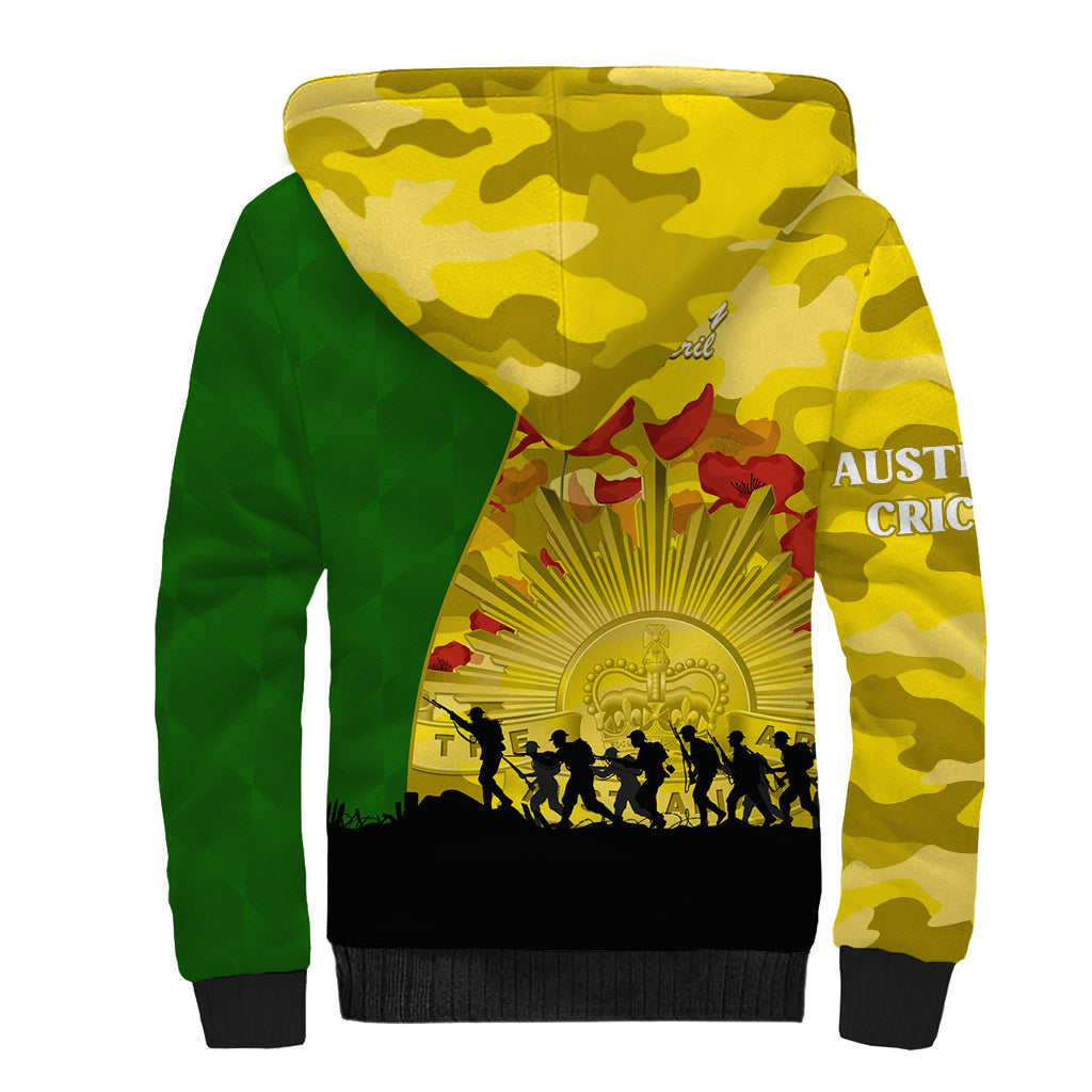 Australia Cricket ANZAC Day 2024 Sherpa Hoodie Australian Army Camouflage With Poppies - Vibe Hoodie Shop