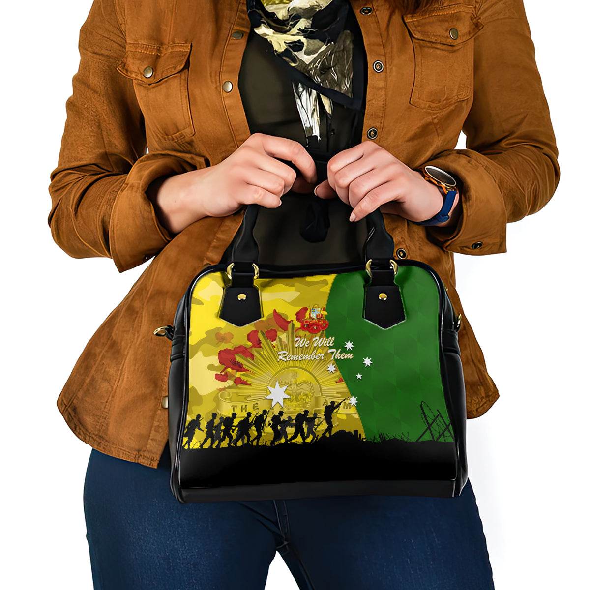 Australia Cricket ANZAC Day 2024 Shoulder Handbag Australian Army Camouflage With Poppies - Vibe Hoodie Shop