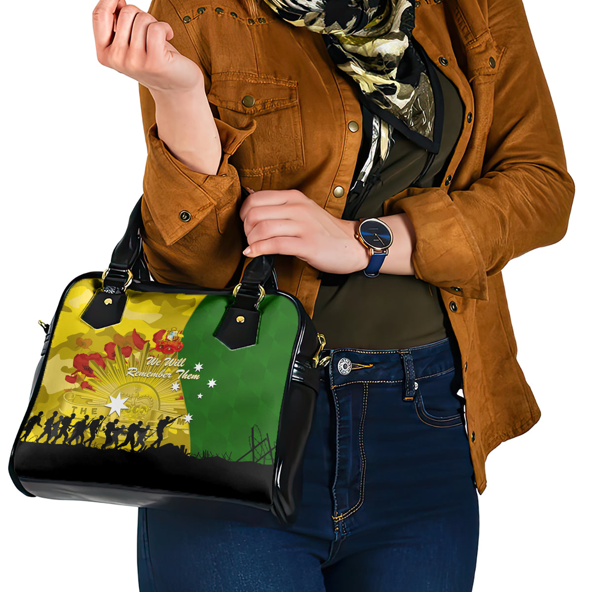 Australia Cricket ANZAC Day 2024 Shoulder Handbag Australian Army Camouflage With Poppies - Vibe Hoodie Shop