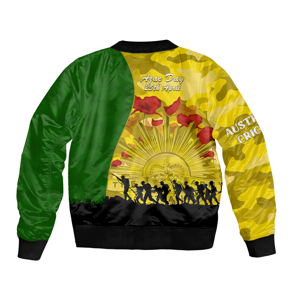Australia Cricket ANZAC Day 2024 Sleeve Zip Bomber Jacket Australian Army Camouflage With Poppies
