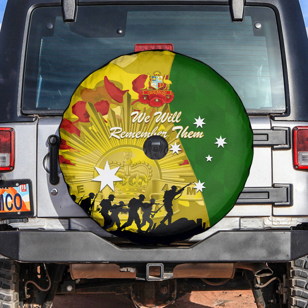 Australia Cricket ANZAC Day 2024 Spare Tire Cover Australian Army Camouflage With Poppies - Vibe Hoodie Shop