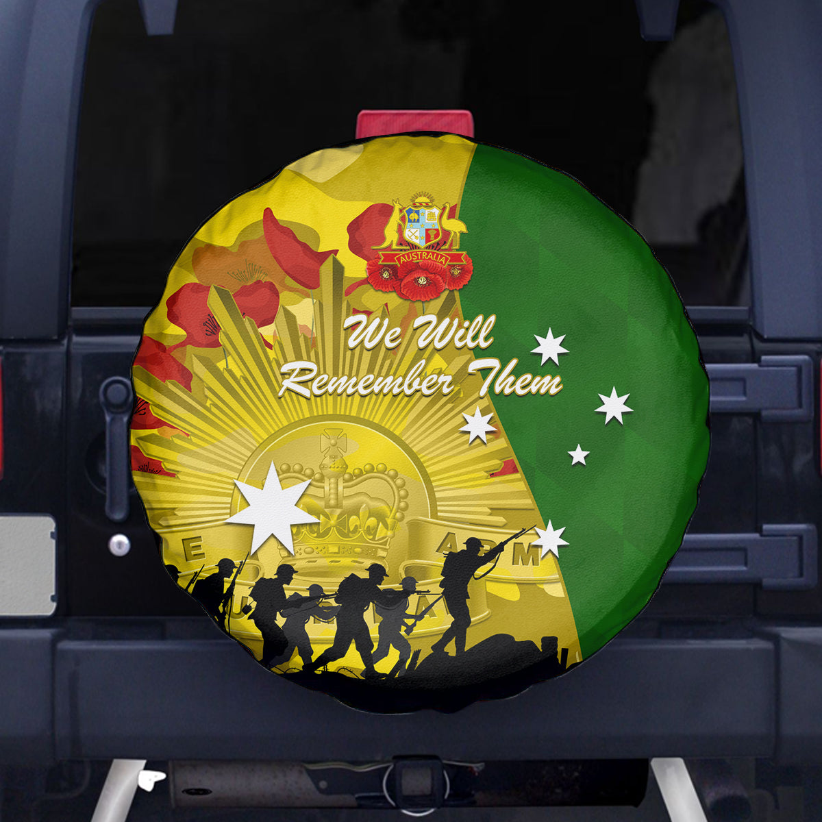 Australia Cricket ANZAC Day 2024 Spare Tire Cover Australian Army Camouflage With Poppies - Vibe Hoodie Shop
