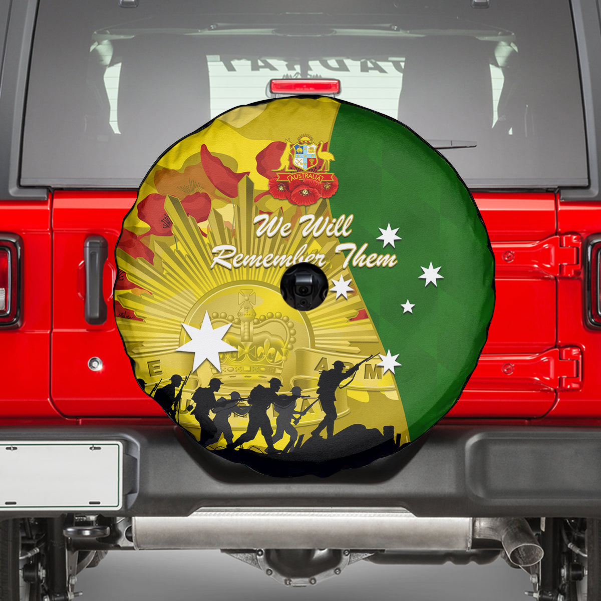 Australia Cricket ANZAC Day 2024 Spare Tire Cover Australian Army Camouflage With Poppies - Vibe Hoodie Shop