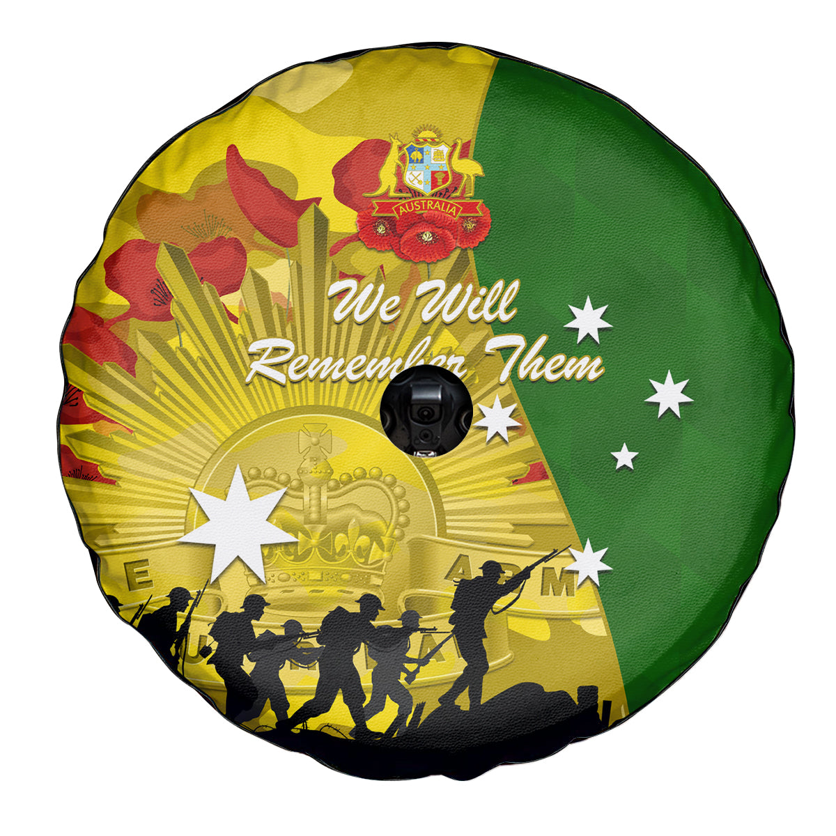 Australia Cricket ANZAC Day 2024 Spare Tire Cover Australian Army Camouflage With Poppies - Vibe Hoodie Shop