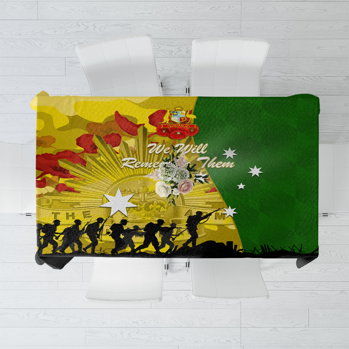 Australia Cricket ANZAC Day 2024 Tablecloth Australian Army Camouflage With Poppies
