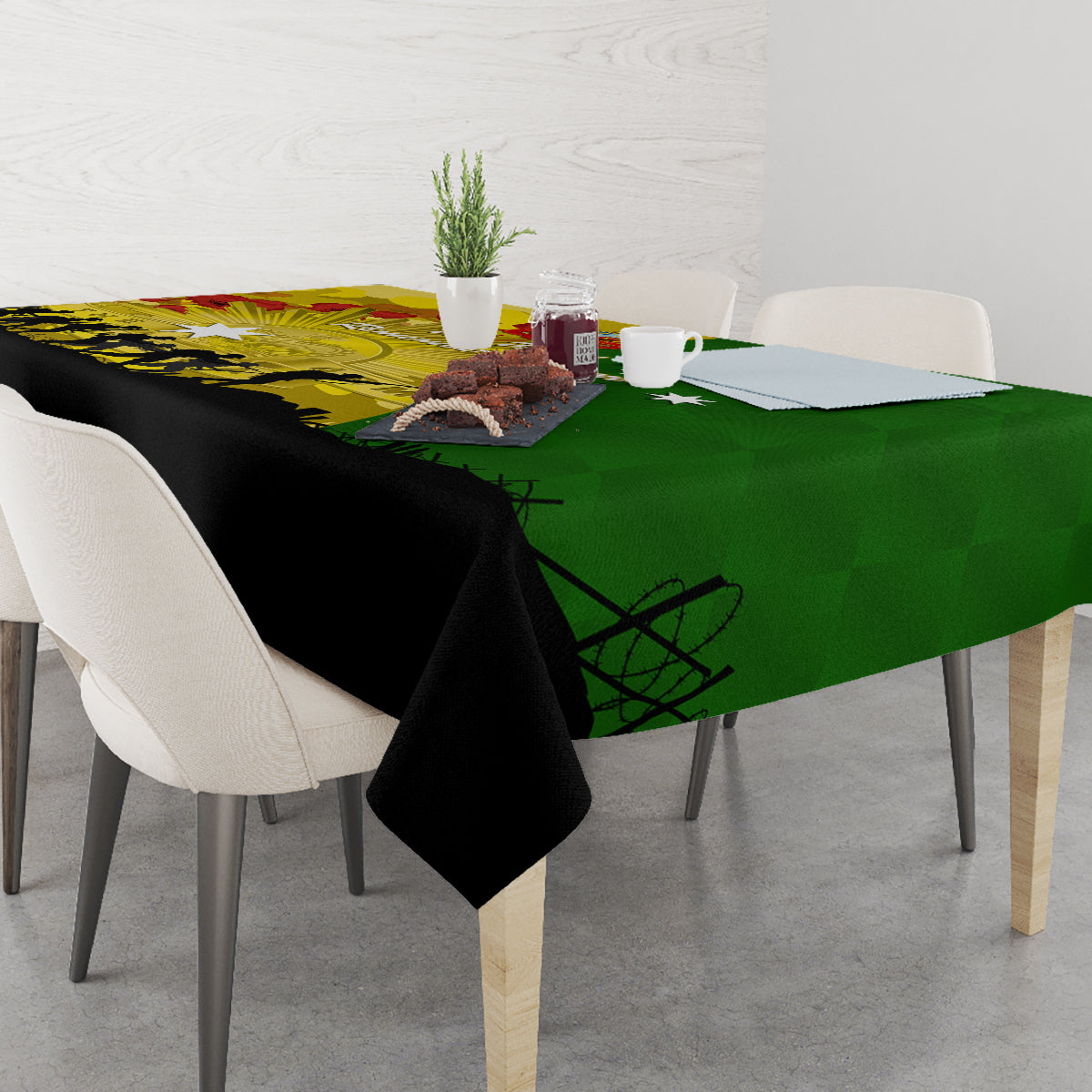 Australia Cricket ANZAC Day 2024 Tablecloth Australian Army Camouflage With Poppies