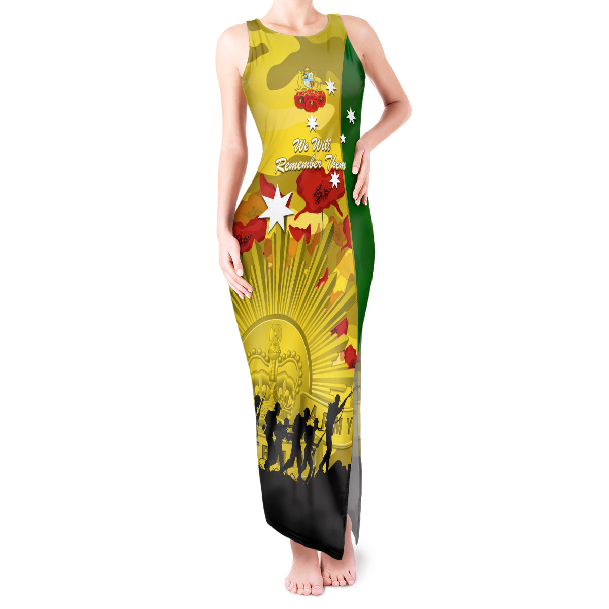 Australia Cricket ANZAC Day 2024 Tank Maxi Dress Australian Army Camouflage With Poppies