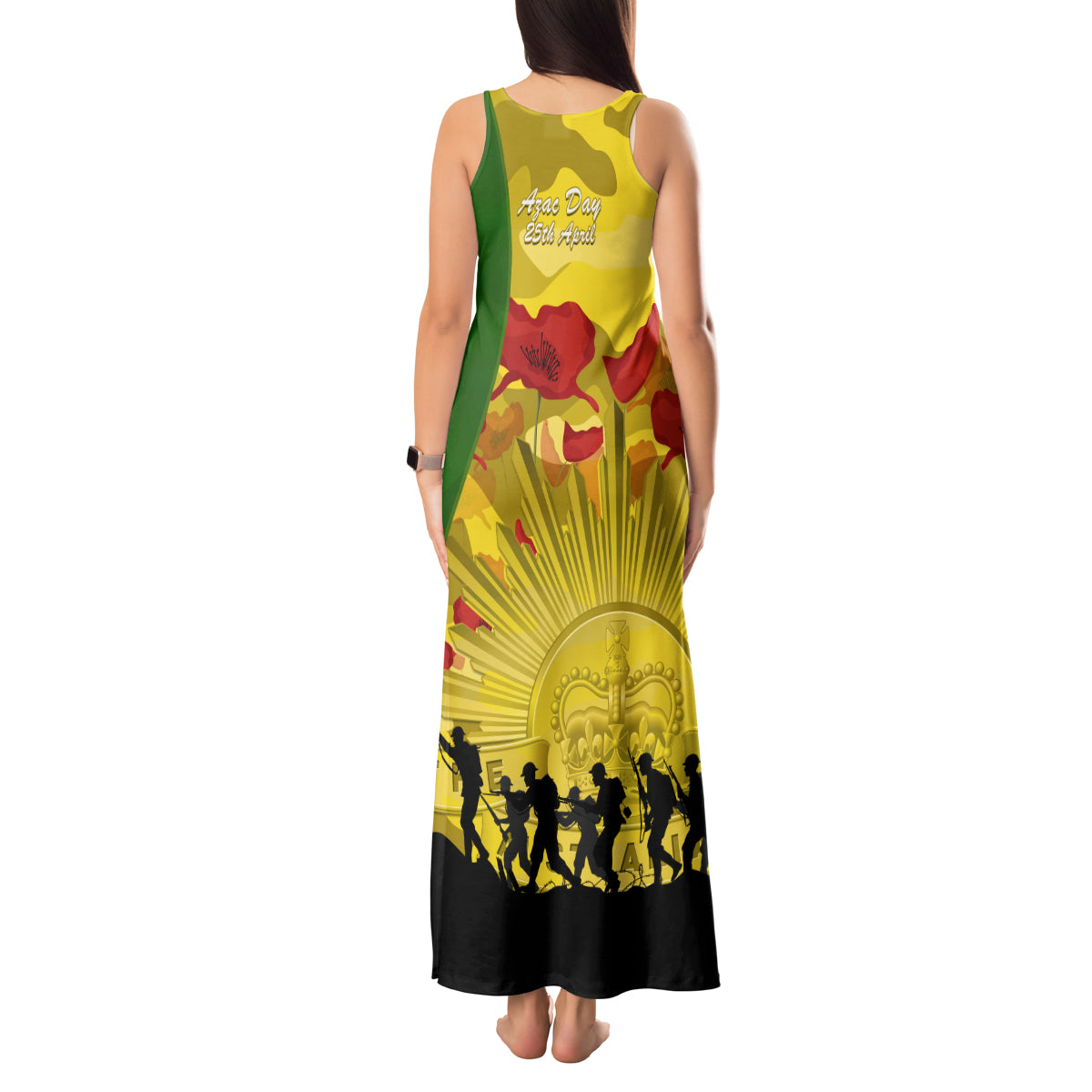 Australia Cricket ANZAC Day 2024 Tank Maxi Dress Australian Army Camouflage With Poppies