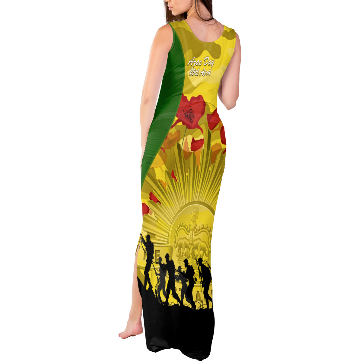 Australia Cricket ANZAC Day 2024 Tank Maxi Dress Australian Army Camouflage With Poppies