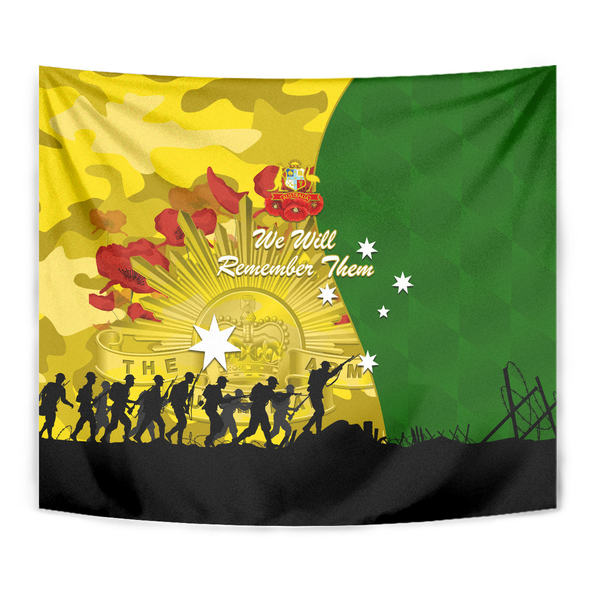 Australia Cricket ANZAC Day 2024 Tapestry Australian Army Camouflage With Poppies - Vibe Hoodie Shop