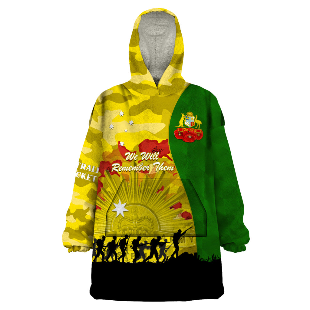 Australia Cricket ANZAC Day 2024 Wearable Blanket Hoodie Australian Army Camouflage With Poppies - Vibe Hoodie Shop