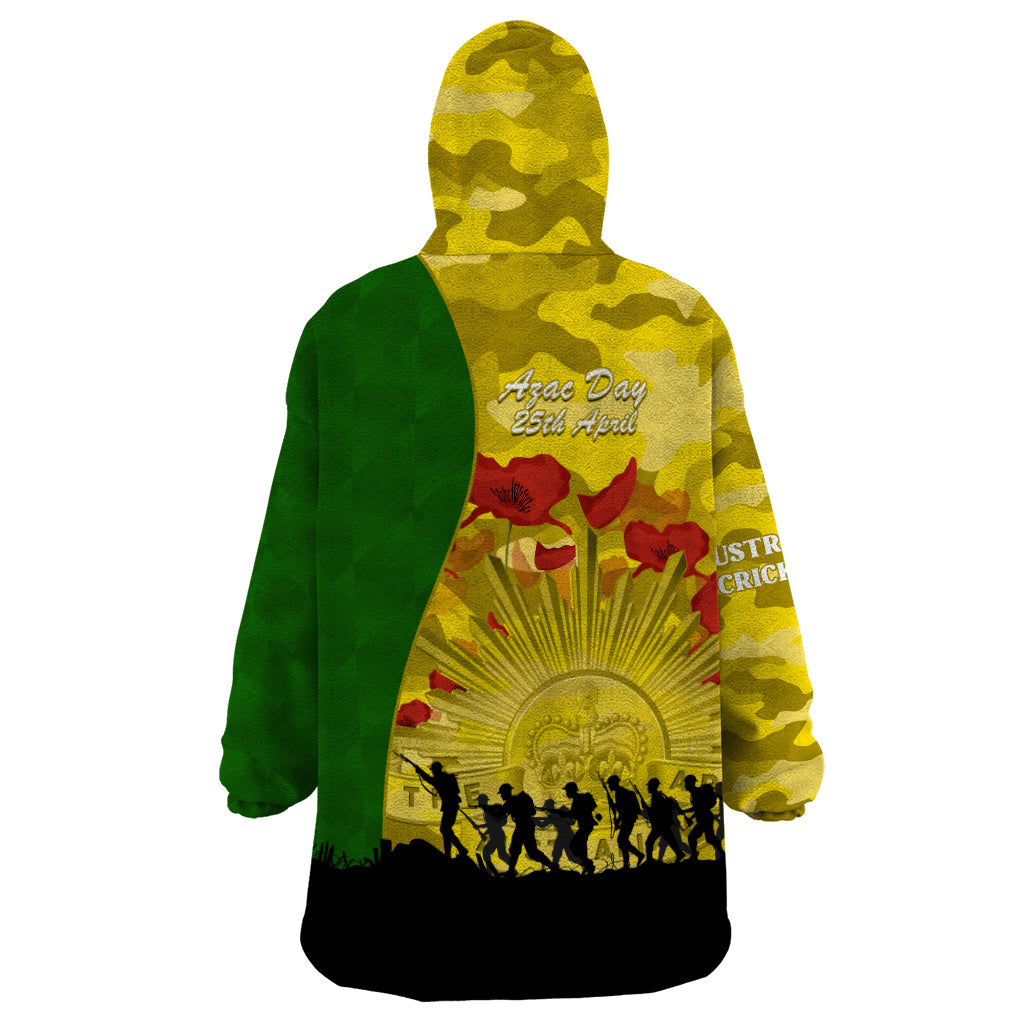 Australia Cricket ANZAC Day 2024 Wearable Blanket Hoodie Australian Army Camouflage With Poppies - Vibe Hoodie Shop