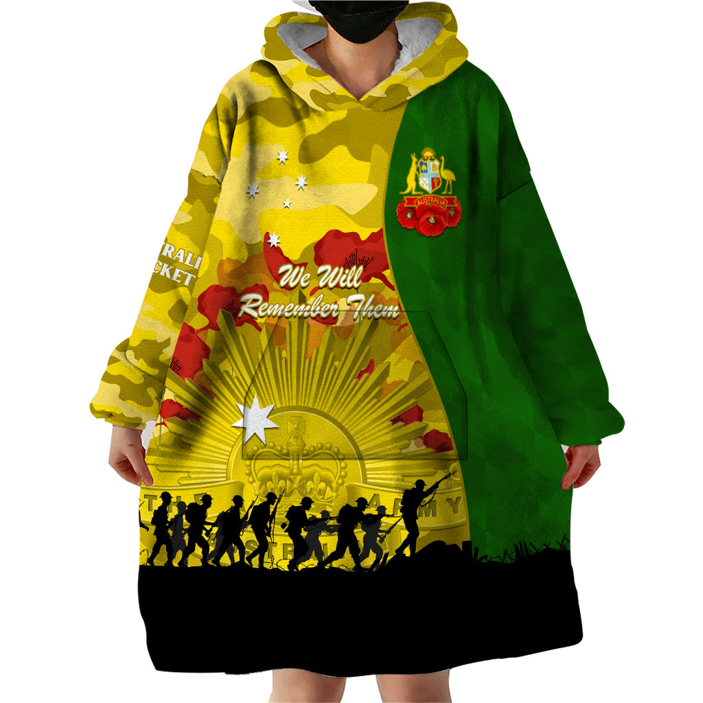 Australia Cricket ANZAC Day 2024 Wearable Blanket Hoodie Australian Army Camouflage With Poppies - Vibe Hoodie Shop