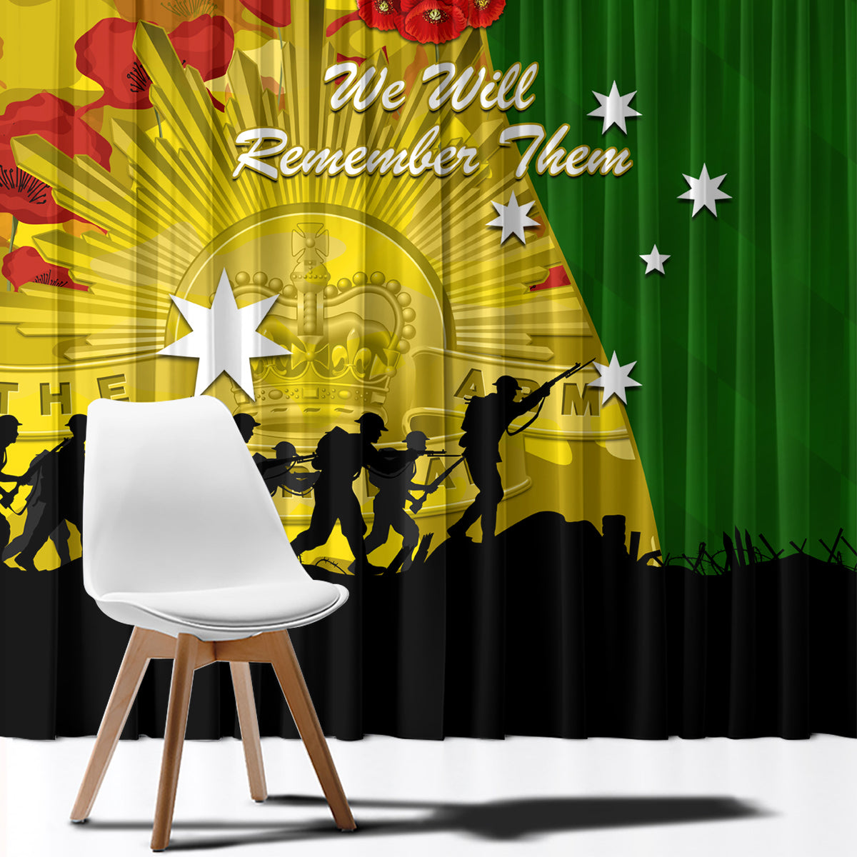 Australia Cricket ANZAC Day 2024 Window Curtain Australian Army Camouflage With Poppies