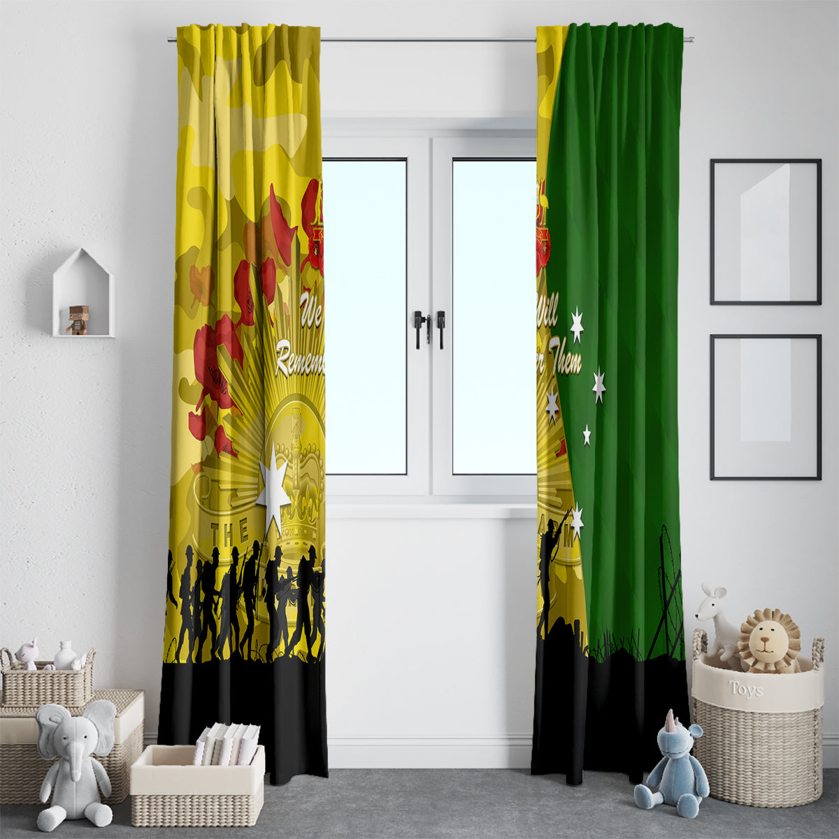 Australia Cricket ANZAC Day 2024 Window Curtain Australian Army Camouflage With Poppies