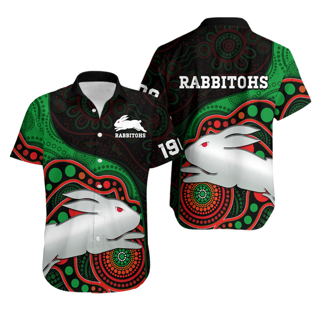 Rabbitohs Rugby Hawaiian Shirt Go Souths Indigenous Art - Vibe Hoodie Shop