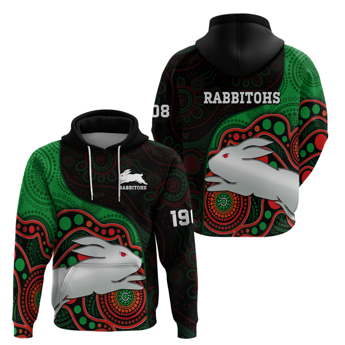 Rabbitohs Rugby Hoodie Go Souths Indigenous Art - Vibe Hoodie Shop
