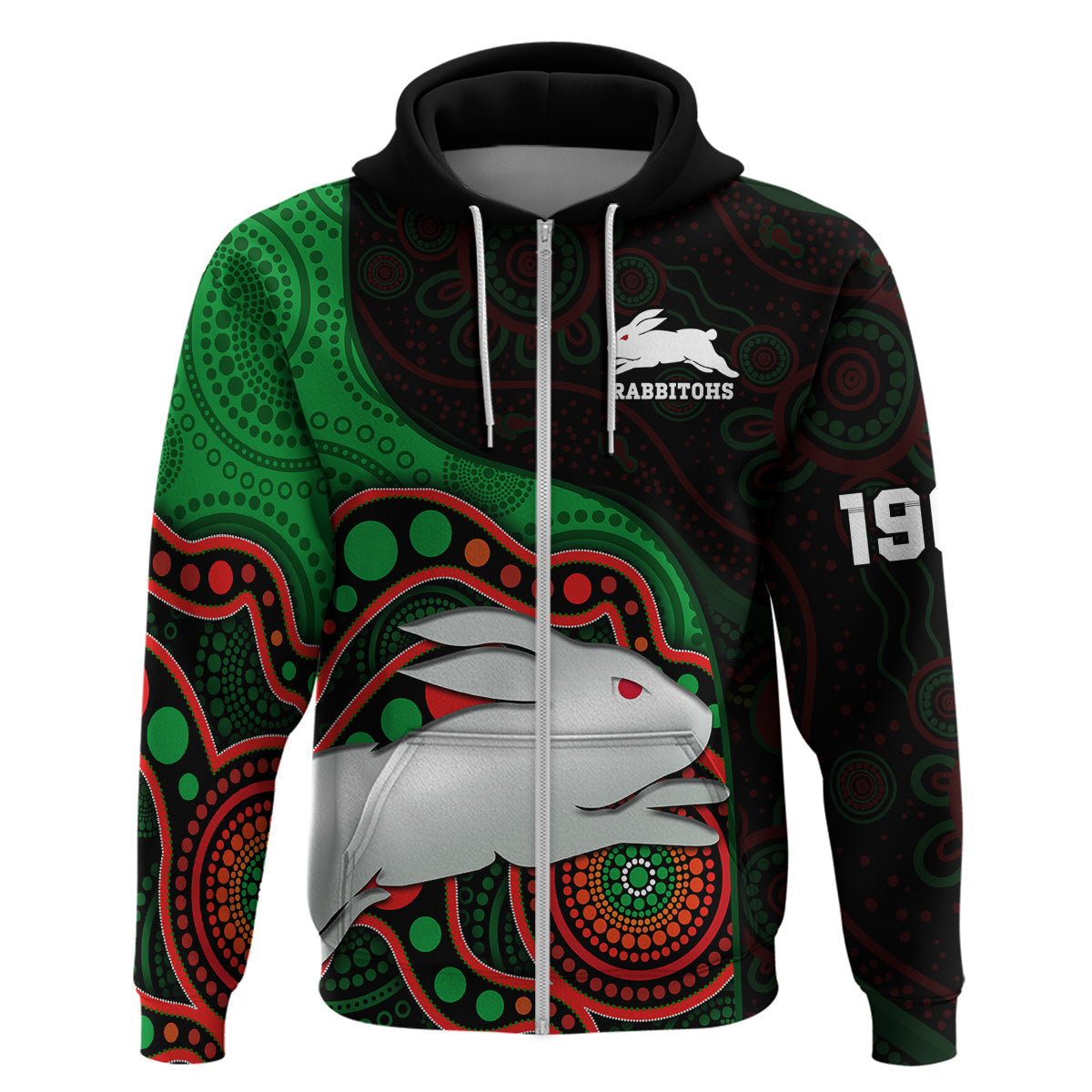 Rabbitohs Rugby Hoodie Go Souths Indigenous Art - Vibe Hoodie Shop