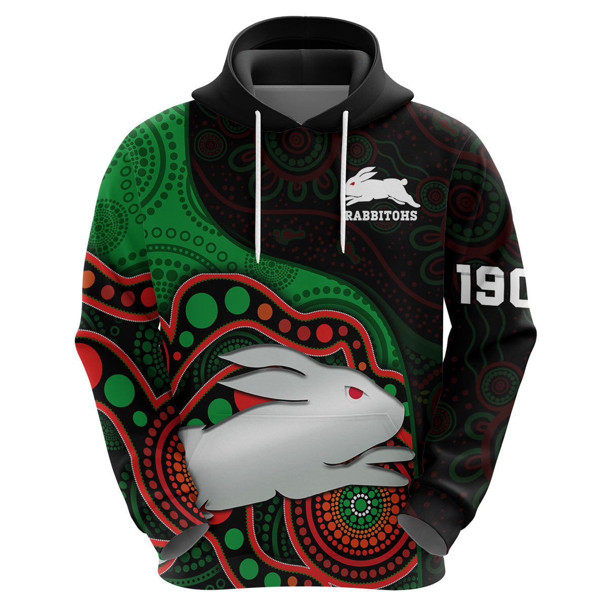 Rabbitohs Rugby Hoodie Go Souths Indigenous Art - Vibe Hoodie Shop