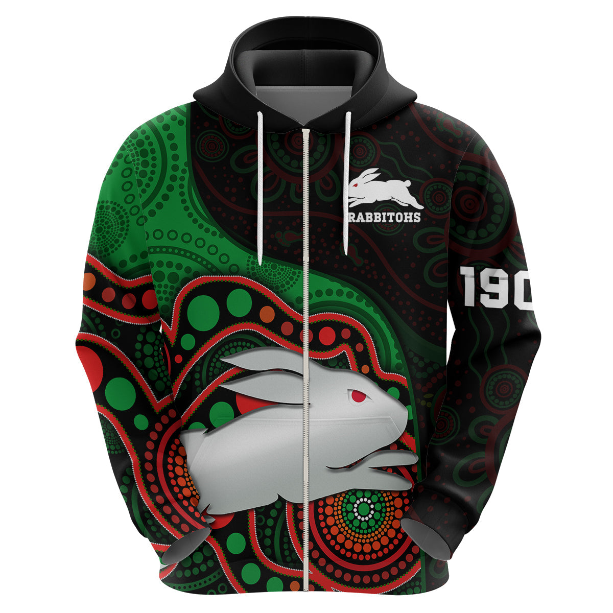 Rabbitohs Rugby Hoodie Go Souths Indigenous Art - Vibe Hoodie Shop