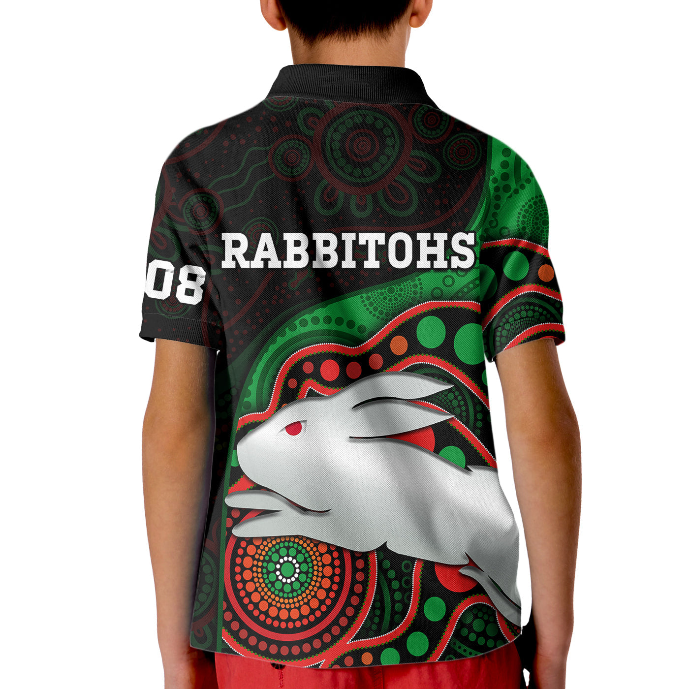 Rabbitohs Rugby Kid Polo Shirt Go Souths Indigenous Art - Vibe Hoodie Shop