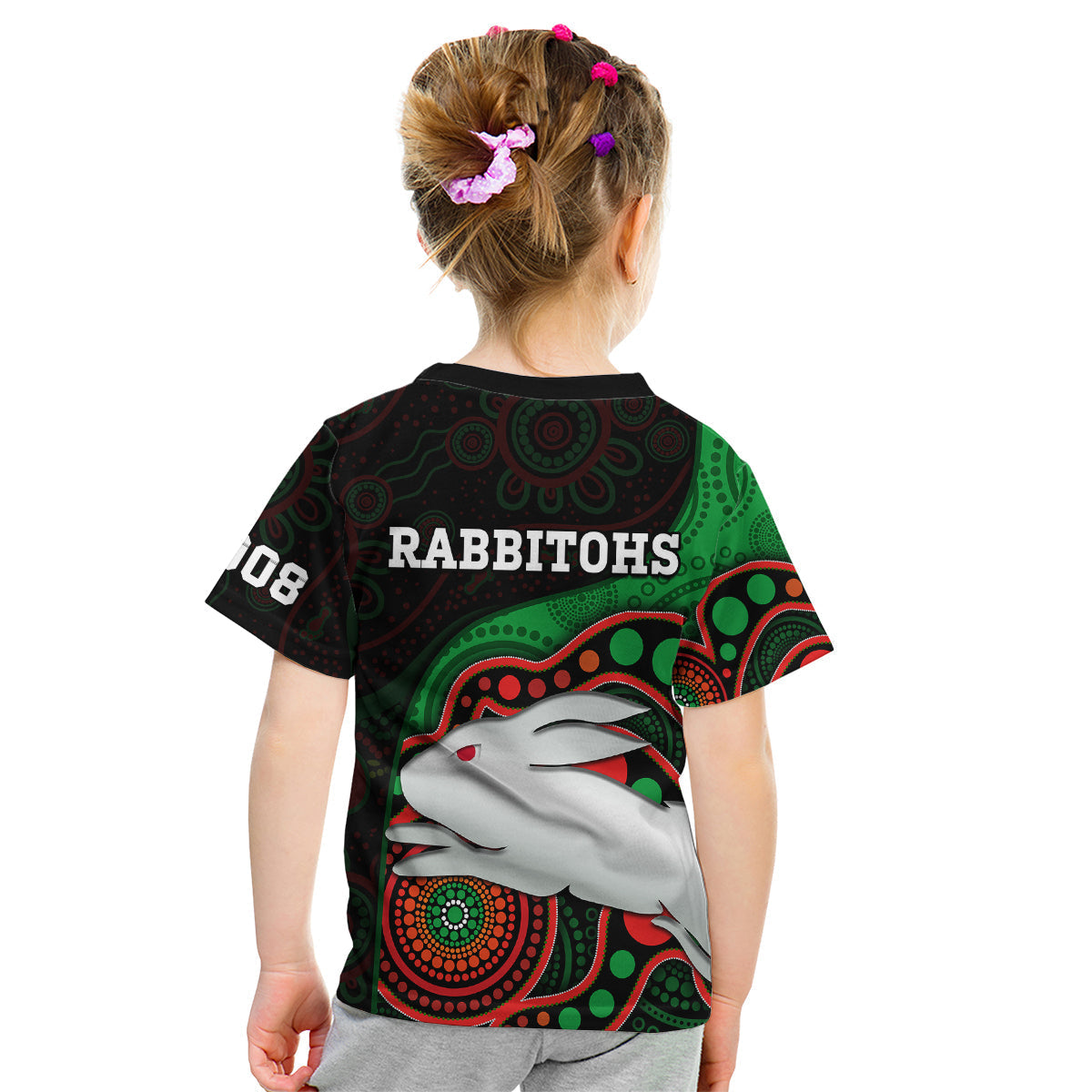 Rabbitohs Rugby Kid T Shirt Go Souths Indigenous Art - Vibe Hoodie Shop