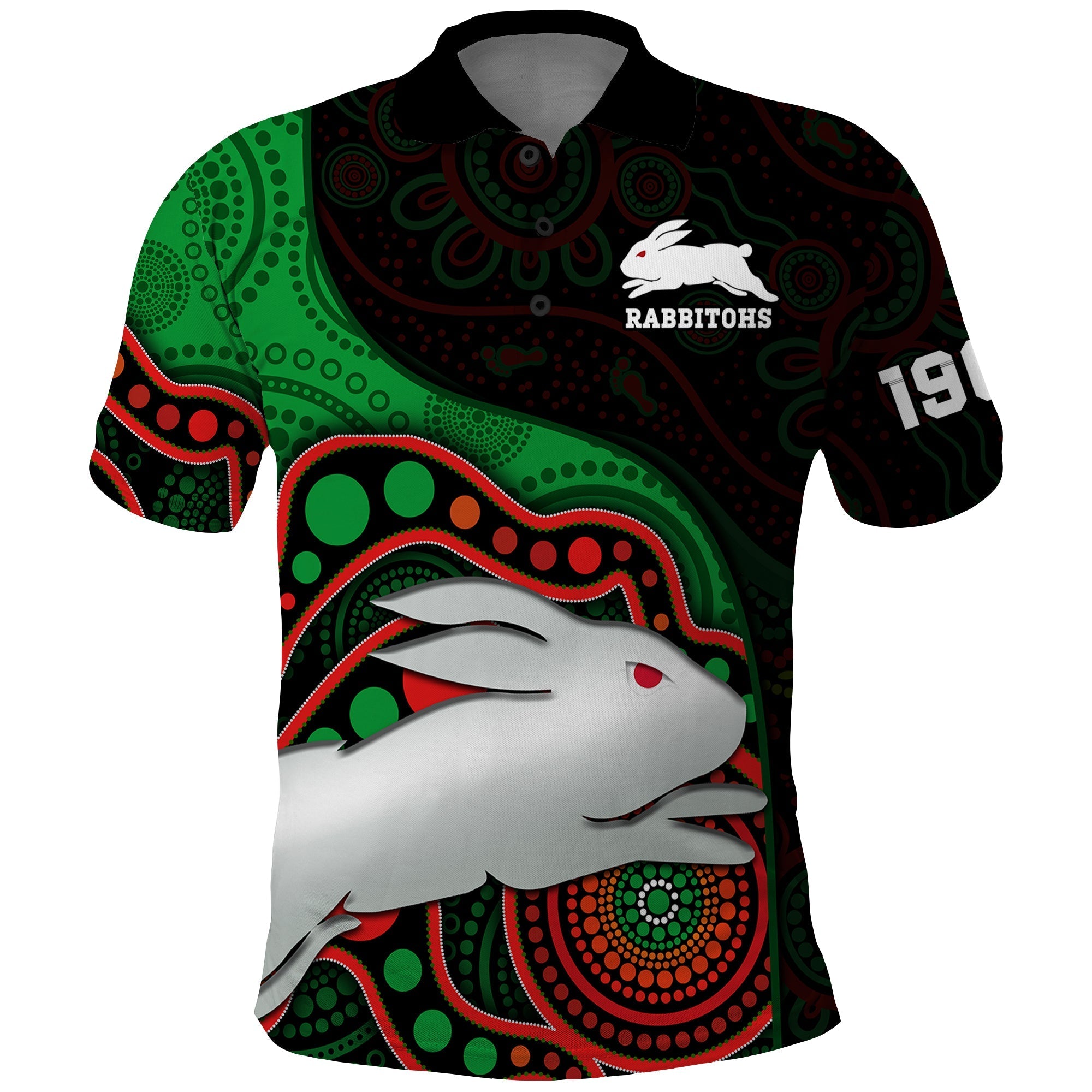 Rabbitohs Rugby Polo Shirt Go Souths Indigenous Art - Vibe Hoodie Shop