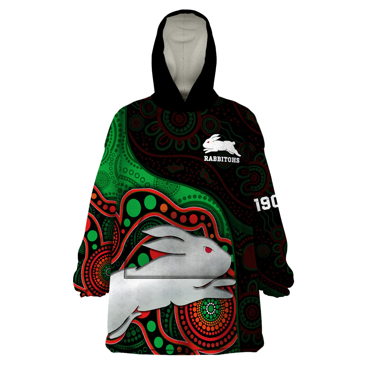 Rabbitohs Rugby Wearable Blanket Hoodie Go Souths Indigenous Art - Vibe Hoodie Shop