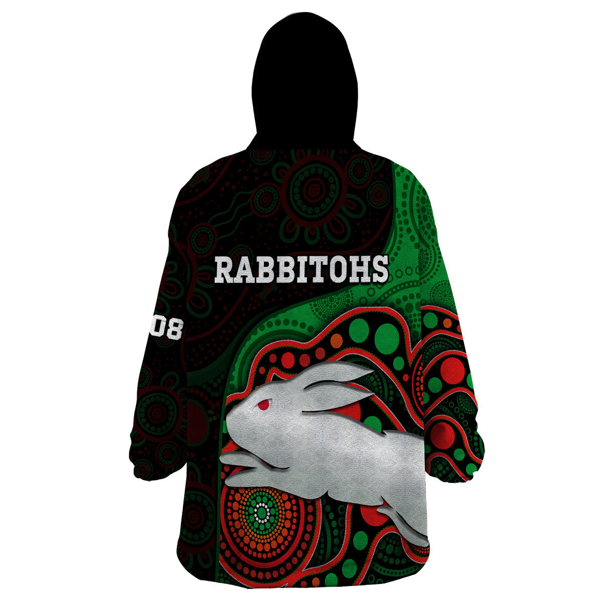 Rabbitohs Rugby Wearable Blanket Hoodie Go Souths Indigenous Art - Vibe Hoodie Shop