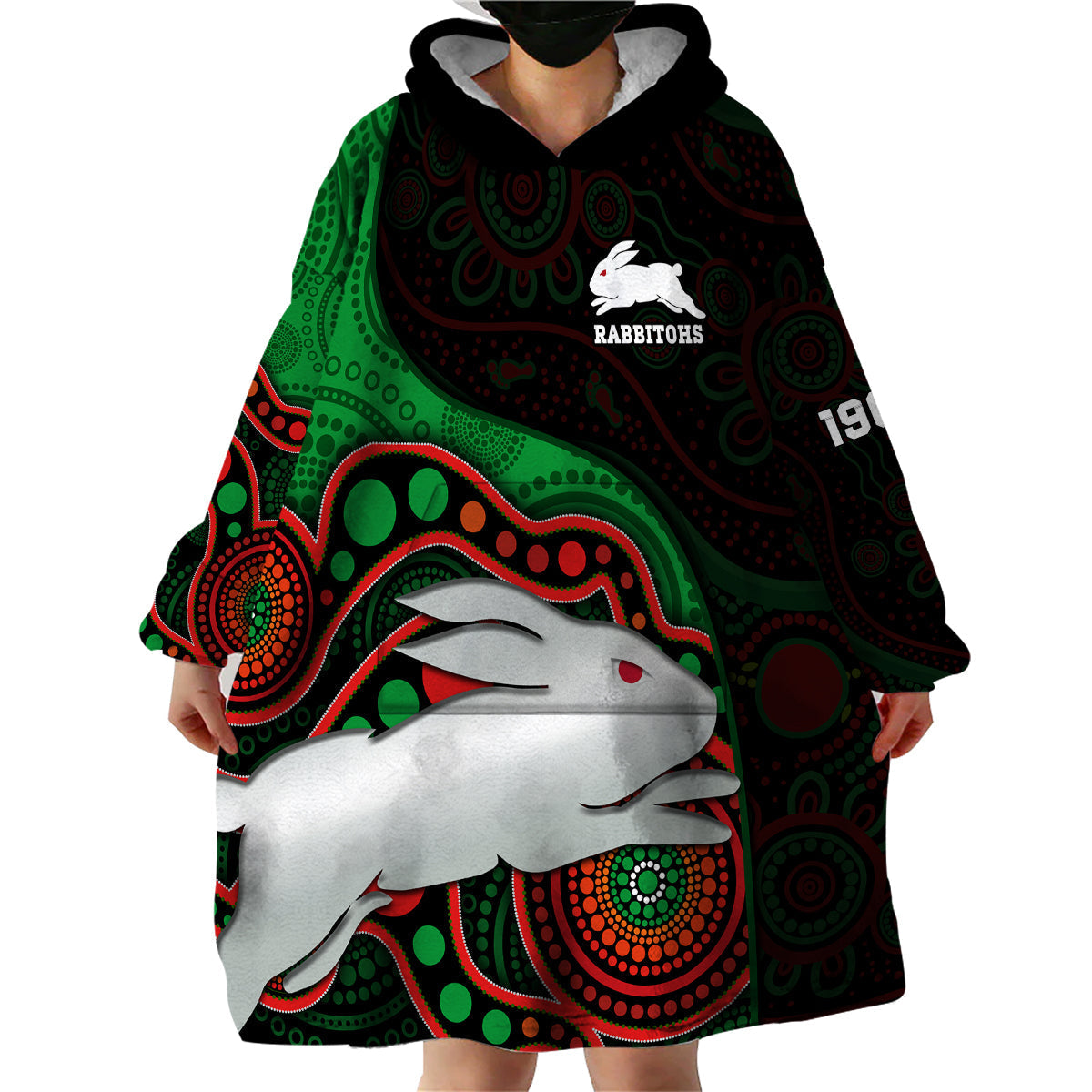 Rabbitohs Rugby Wearable Blanket Hoodie Go Souths Indigenous Art - Vibe Hoodie Shop