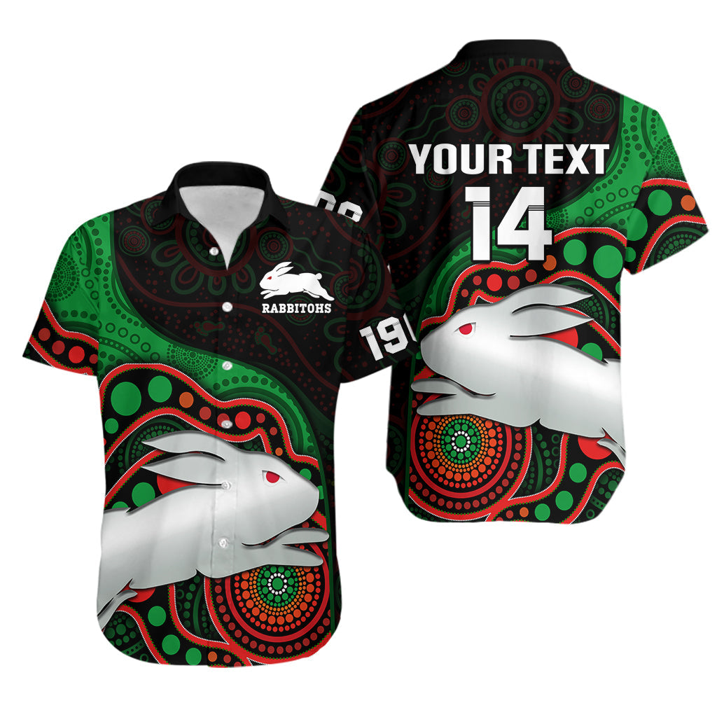 (Custom Text And Number) Rabbitohs Rugby Hawaiian Shirt Go Souths Indigenous Art - Vibe Hoodie Shop