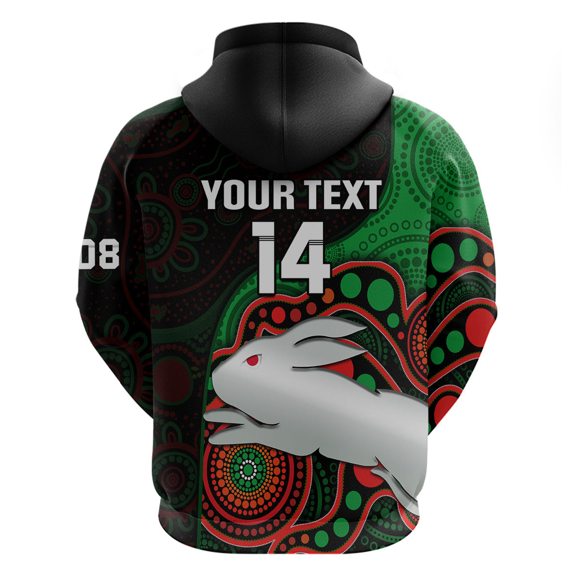 (Custom Text And Number) Rabbitohs Rugby Hoodie Go Souths Indigenous Art - Vibe Hoodie Shop