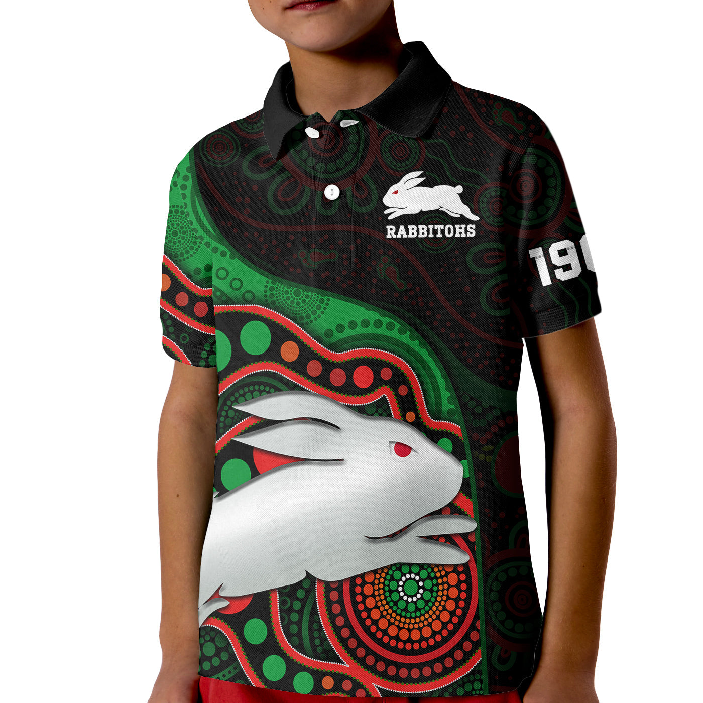 (Custom Text And Number) Rabbitohs Rugby Kid Polo Shirt Go Souths Indigenous Art - Vibe Hoodie Shop