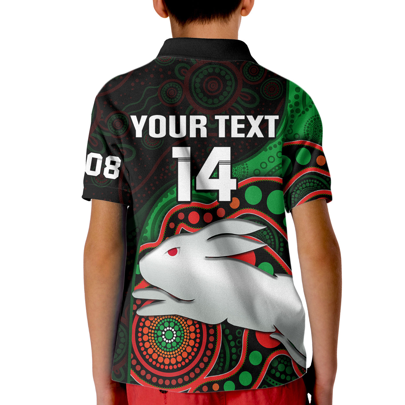 (Custom Text And Number) Rabbitohs Rugby Kid Polo Shirt Go Souths Indigenous Art - Vibe Hoodie Shop