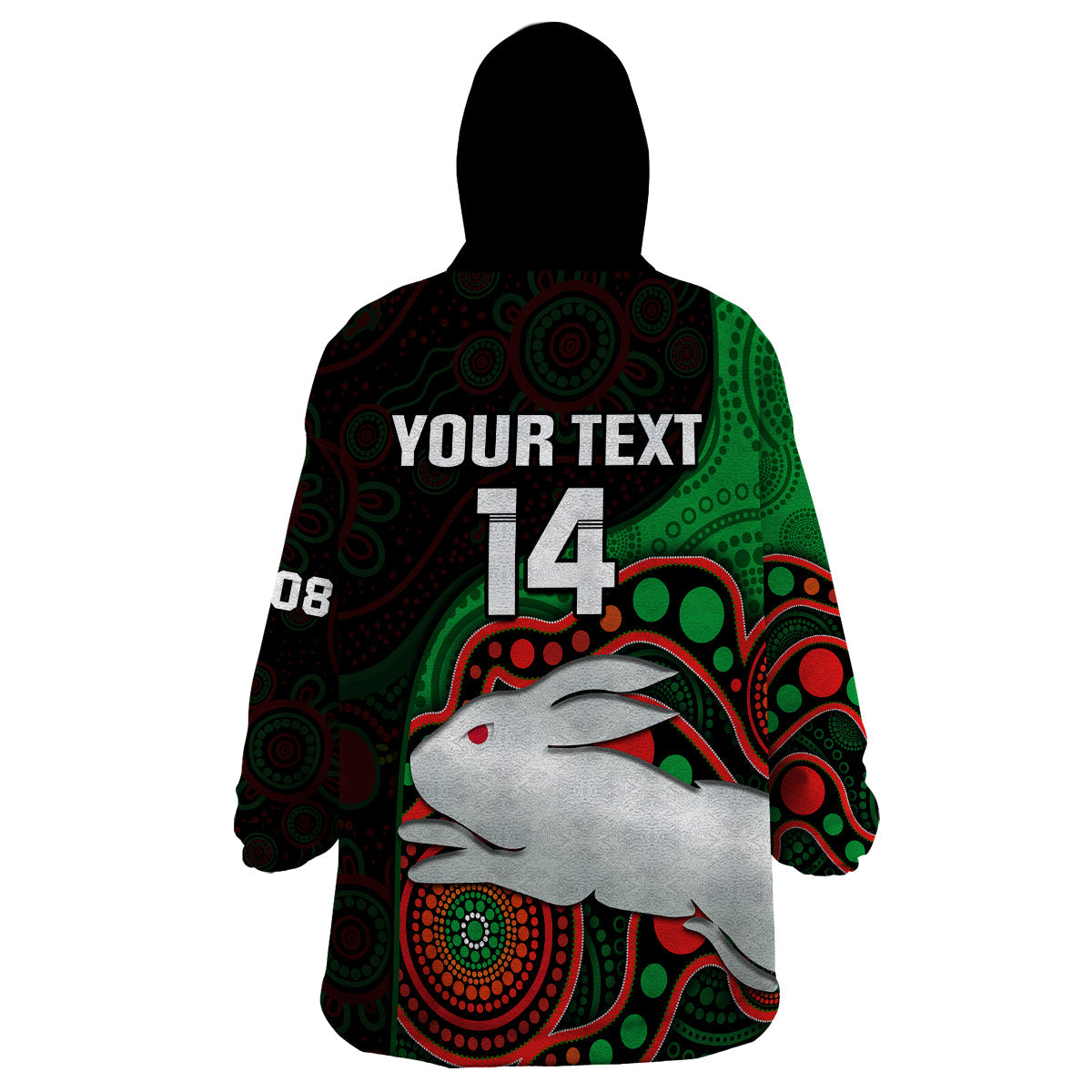 (Custom Text And Number) Rabbitohs Rugby Wearable Blanket Hoodie Go Souths Indigenous Art - Vibe Hoodie Shop