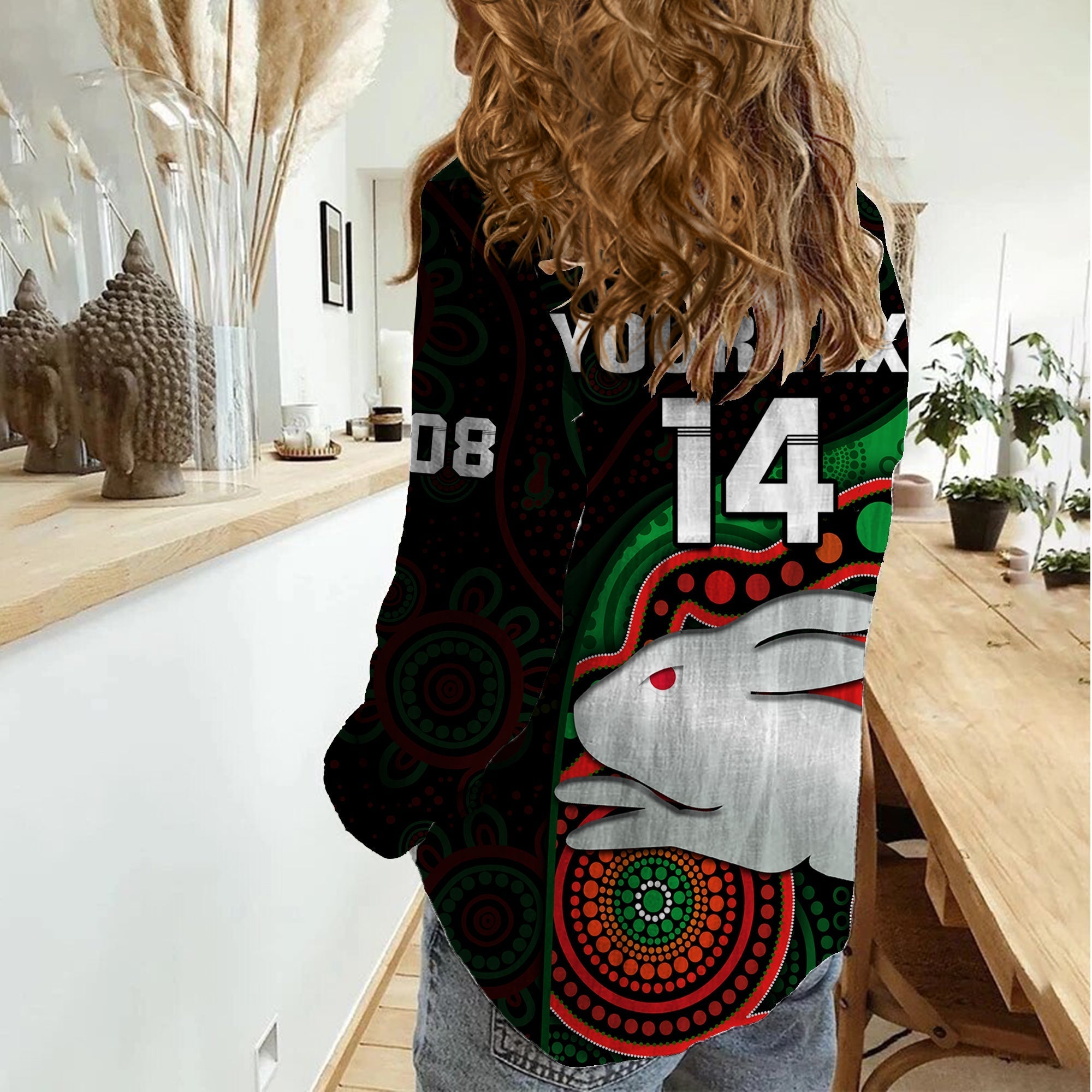 (Custom Text And Number) Rabbitohs Rugby Women Casual Shirt Go Souths Indigenous Art - Vibe Hoodie Shop