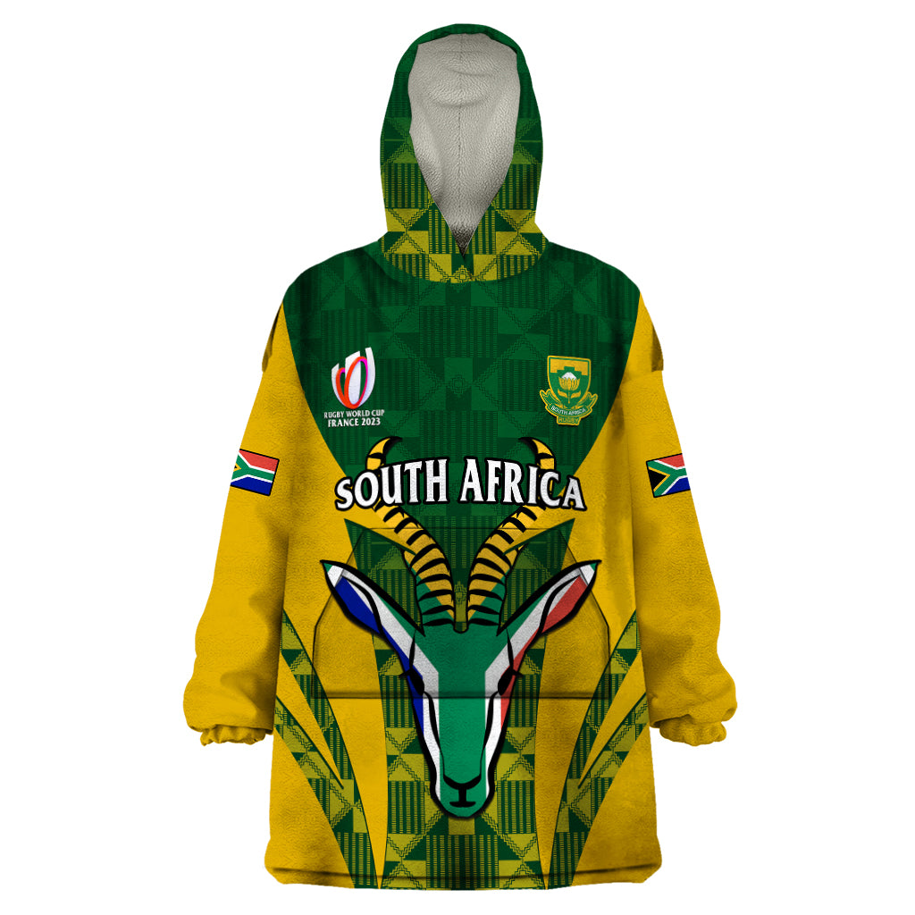 South Africa Rugby Wearable Blanket Hoodie Go Springboks Kente Pattern With Bokke - Vibe Hoodie Shop