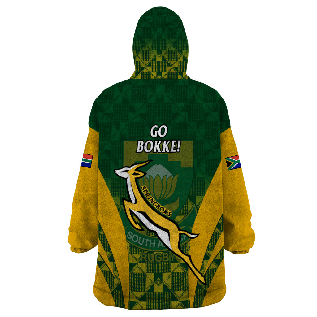 South Africa Rugby Wearable Blanket Hoodie Go Springboks Kente Pattern With Bokke - Vibe Hoodie Shop