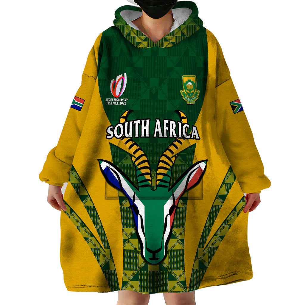 South Africa Rugby Wearable Blanket Hoodie Go Springboks Kente Pattern With Bokke - Vibe Hoodie Shop