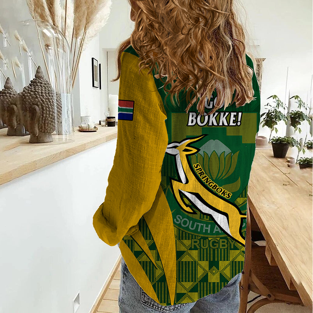 South Africa Rugby Women Casual Shirt Go Springboks Kente Pattern With Bokke - Vibe Hoodie Shop
