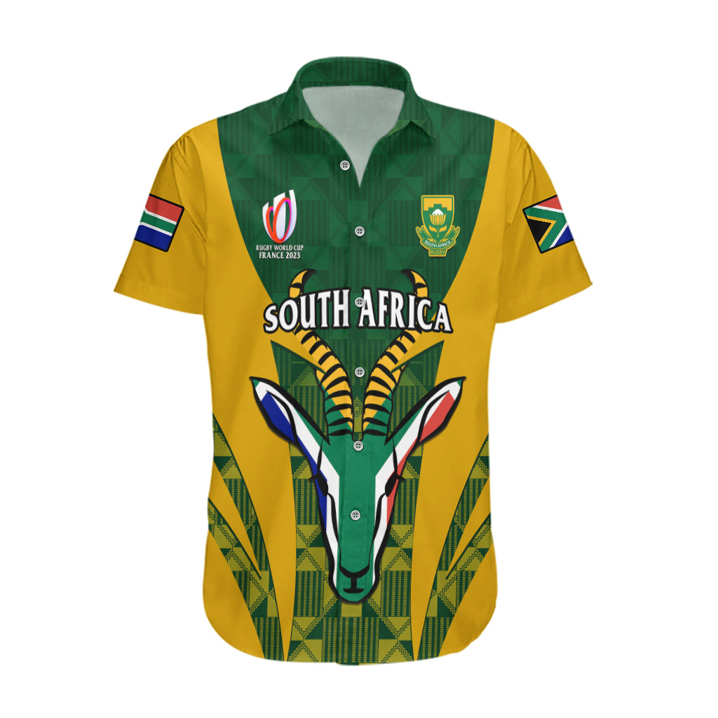 Custom South Africa Rugby Hawaiian Shirt Go Springboks Kente Pattern With Bokke - Vibe Hoodie Shop