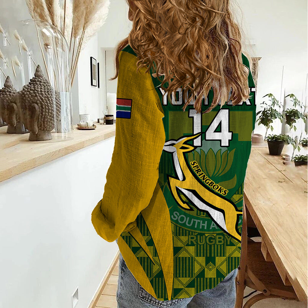 Custom South Africa Rugby Women Casual Shirt Go Springboks Kente Pattern With Bokke - Vibe Hoodie Shop