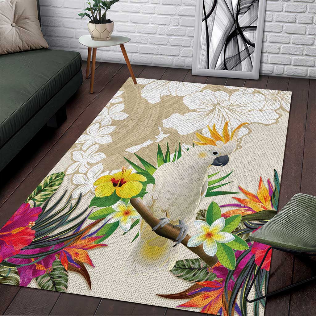 New Zealand Cacatua Galerita Area Rug Aotearoa Cockatoo Tropical Flowers - Vibe Hoodie Shop