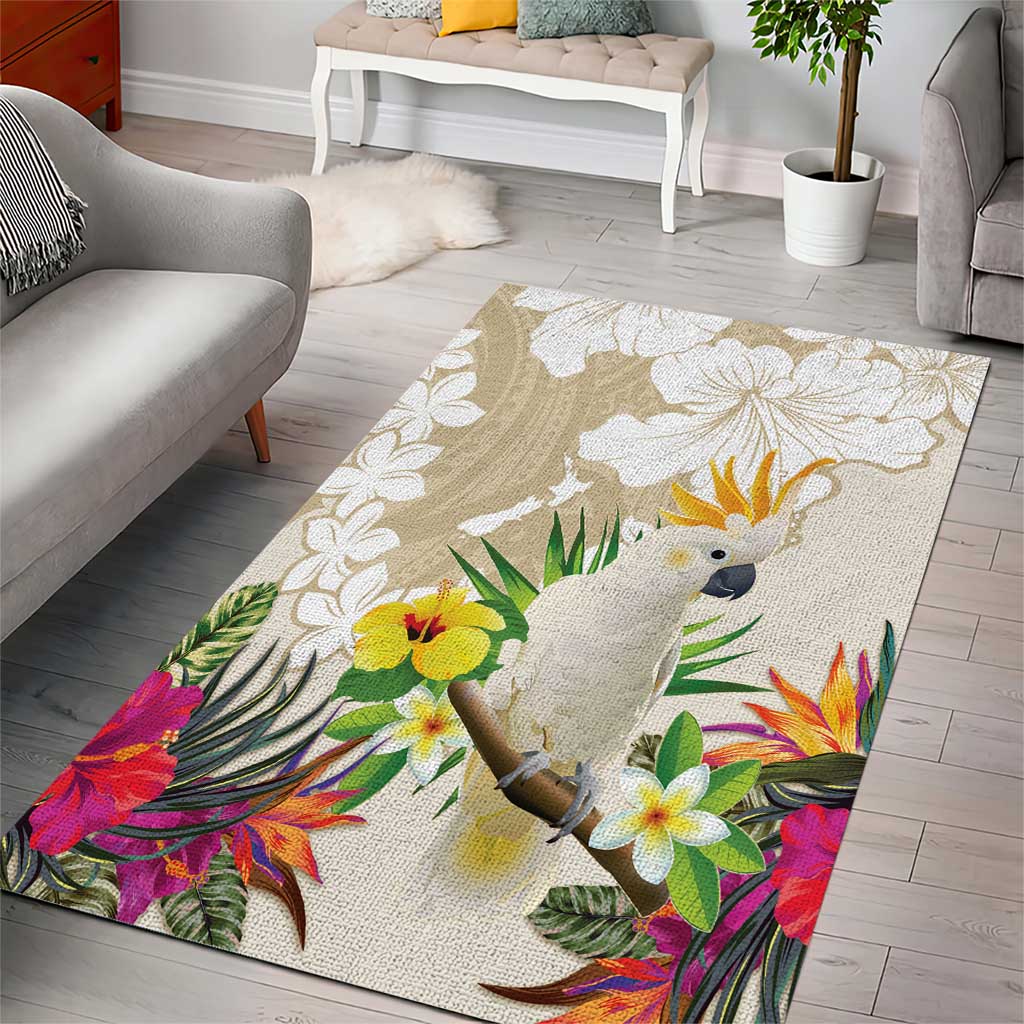 New Zealand Cacatua Galerita Area Rug Aotearoa Cockatoo Tropical Flowers - Vibe Hoodie Shop