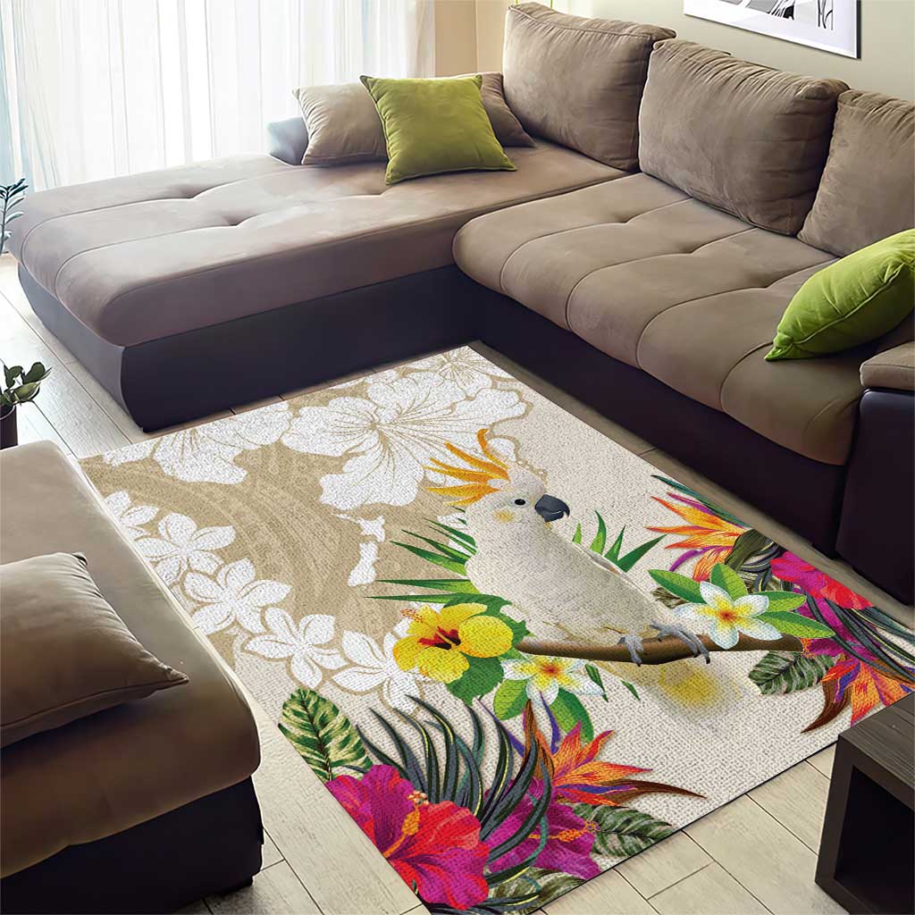 New Zealand Cacatua Galerita Area Rug Aotearoa Cockatoo Tropical Flowers - Vibe Hoodie Shop