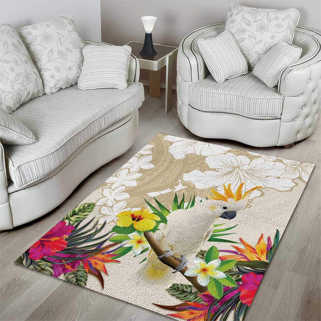 New Zealand Cacatua Galerita Area Rug Aotearoa Cockatoo Tropical Flowers - Vibe Hoodie Shop