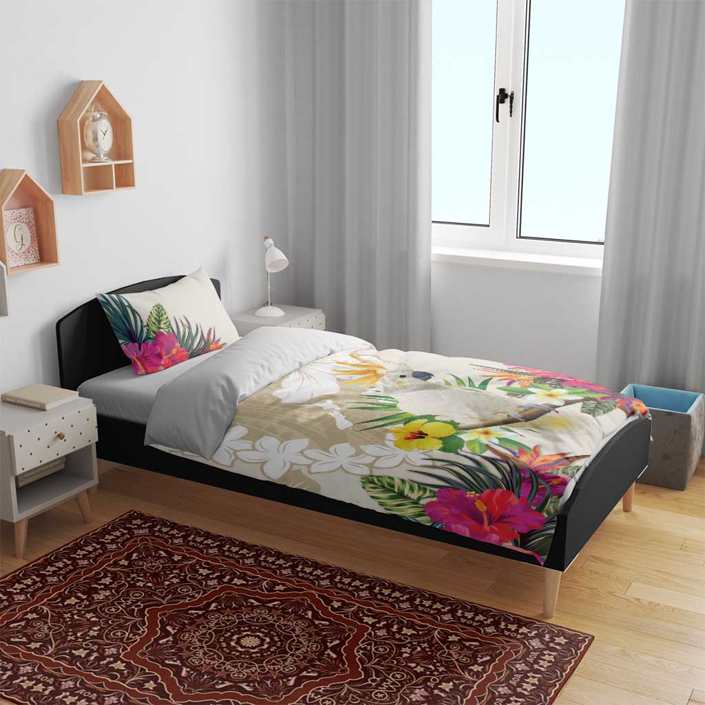 New Zealand Cacatua Galerita Bedding Set Aotearoa Cockatoo Tropical Flowers - Vibe Hoodie Shop
