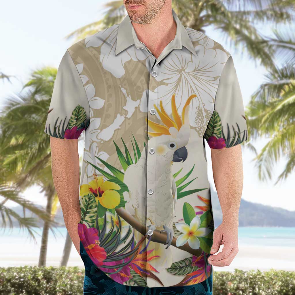 New Zealand Cacatua Galerita Hawaiian Shirt Aotearoa Cockatoo Tropical Flowers - Vibe Hoodie Shop