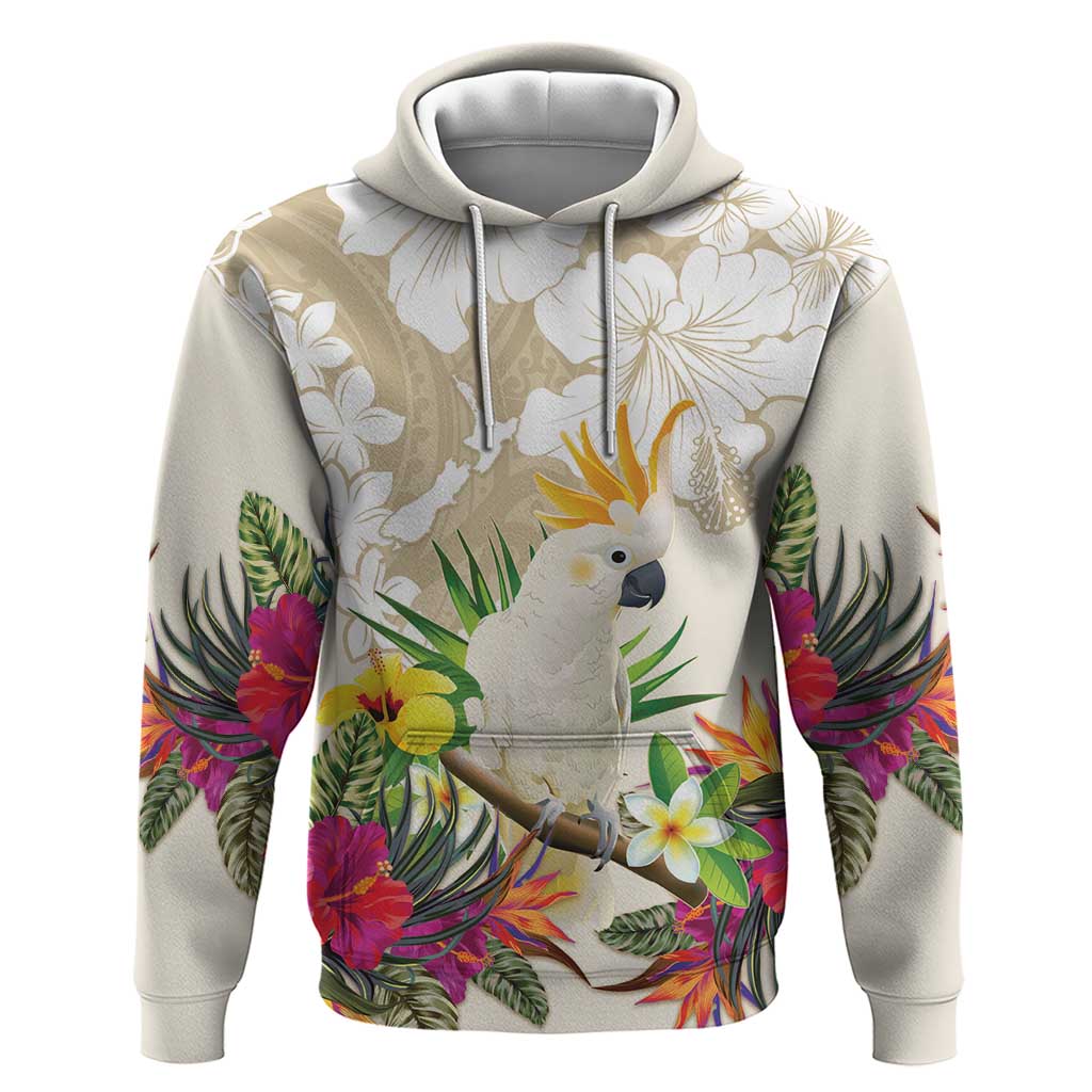 New Zealand Cacatua Galerita Hoodie Aotearoa Cockatoo Tropical Flowers - Vibe Hoodie Shop